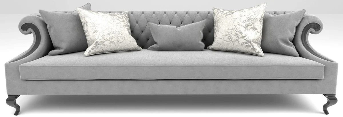 Luxus Barock Wohnzimmer Sofa Grau / Schwarz 260 x 100 x H. 82 cm - Wohnzimmer Möbel im Barockstil - Edel & Prunkvoll