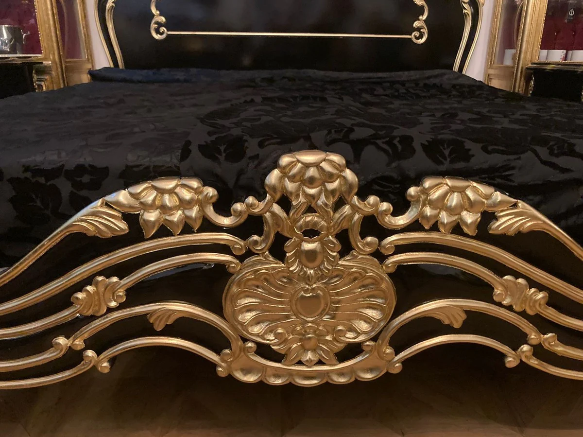 Pompöös by Luxus Barock Doppelbett mit Matratze Schwarz / Gold - Pompööses Barock Bett designed by Harald Glööckler - Schlafzimmer Möbel im Barockstil - Barock Möbel - Edel & Prunkvoll