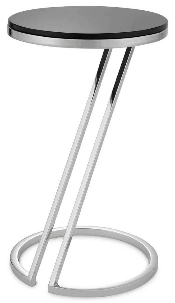 Luxus Beistelltisch Silber / Grau Ø 36 x H. 60 cm - Edelstahl Tisch mit Glasplatte - Wohnzimmer Möbel - Luxus Möbel - Luxus Einrichtung - Luxus Interior