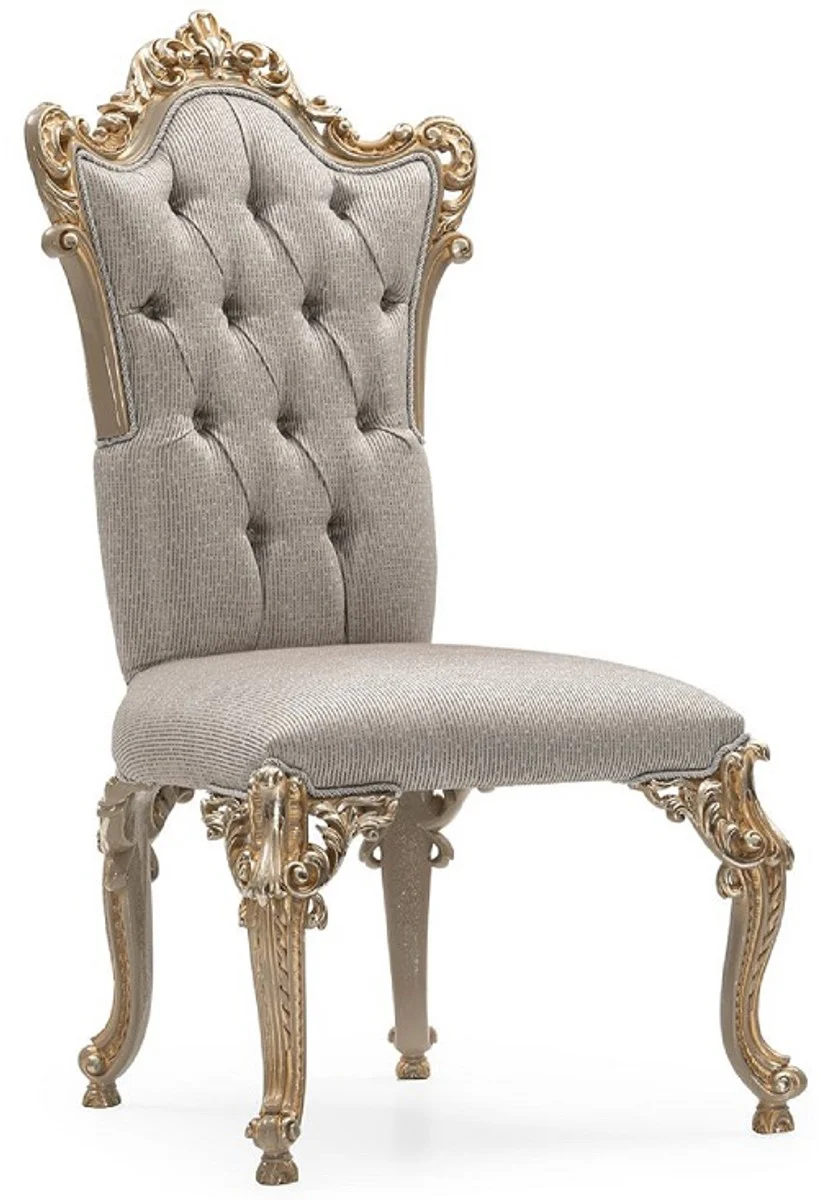 Luxus Barock Esszimmer Stuhl 4er Set Silber / Grau / Gold - Prunkvolle Barockstil Küchen Stühle - Luxus Esszimmer Möbel im Barockstil - Barock Esszimmer Möbel - Barockstil Möbel