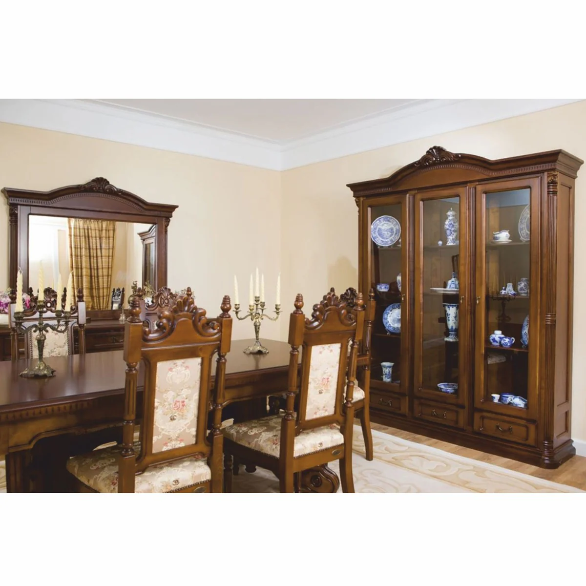 Luxus Barock Vitrine Dunkelbraun 178 x H. 220 cm - Barock Möbel