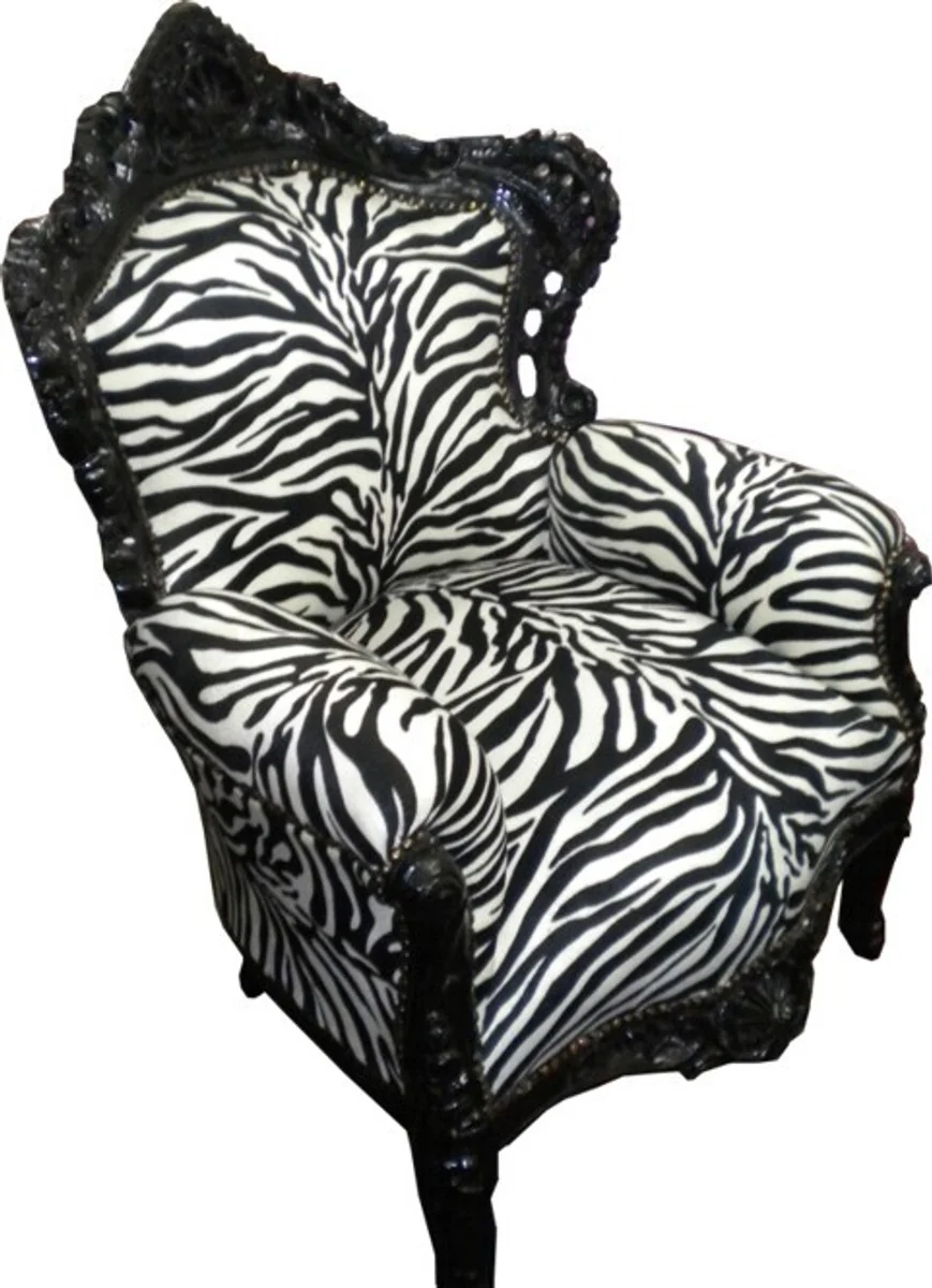 Barock Sessel King Zebra / Schwarz 85 x 85 x H. 120 cm - Antik Stil Möbel