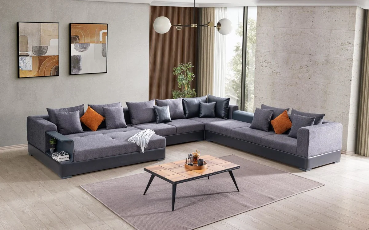 Luxus Ecksofa Blau 445 x 370 cm - Wohnzimmer Sofa - Wohnzimmer Möbel - Luxus Möbel - Luxus Wohnzimmer Einrichtung