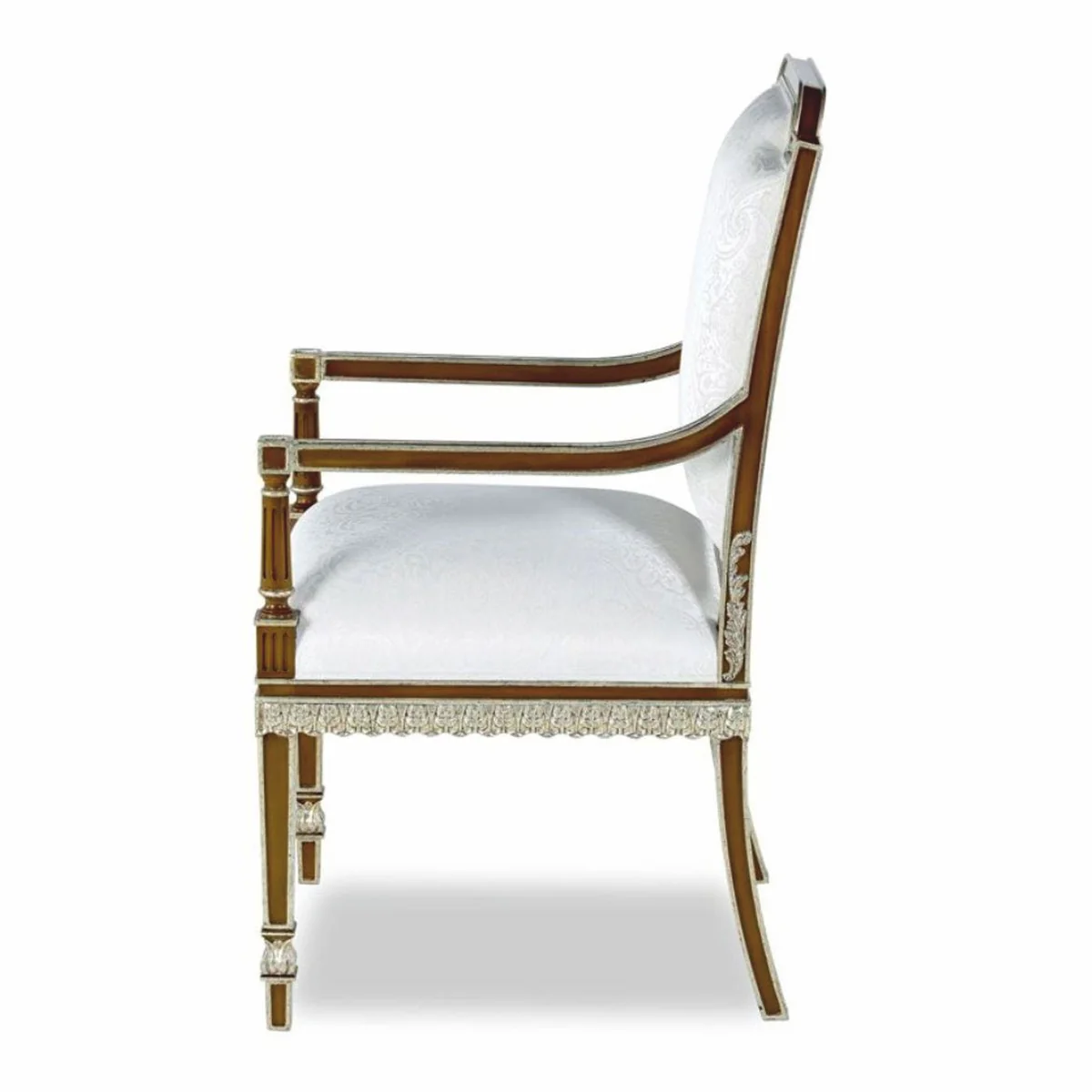 Luxus Barock Mahagoni Esszimmer Stuhl mit Armlehnen Weiß / Braun / Gold H. 102 cm - Barock Möbel