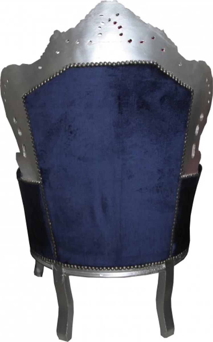Barock Sessel King Royalblau / Silber - Luxus Barock Möbel im Antik Stil