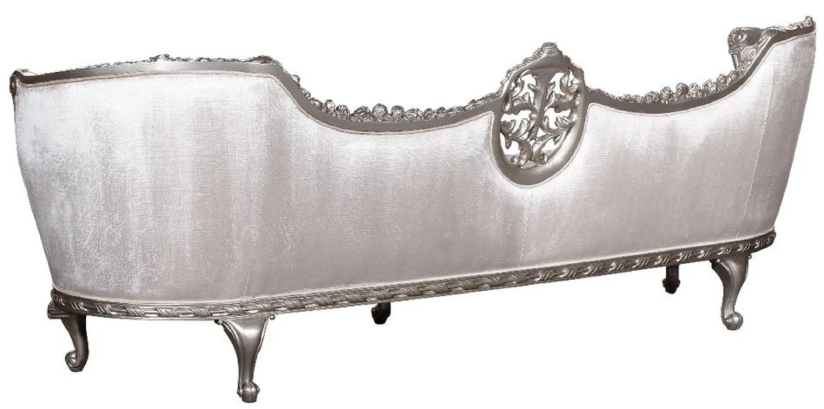 Luxus Barock Sofa Weiß / Silber - Edles Handgefertigtes Wohnzimmer Sofa im Barockstil - Barock Wohnzimmer Möbel - Edel & Prunkvoll