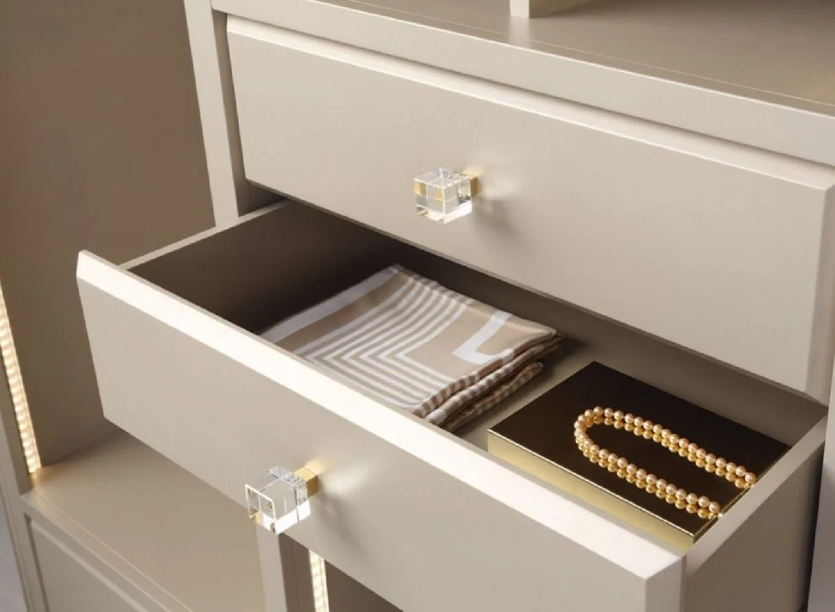 Luxus Kleiderschrank Beige 200 x 60 x H. 230 cm - Offener Schlafzimmer Schrank - Schlafzimmer Möbel - Hotel Möbel - Luxus Möbel - Luxus Einrichtung - Schlafzimmer Einrichtung