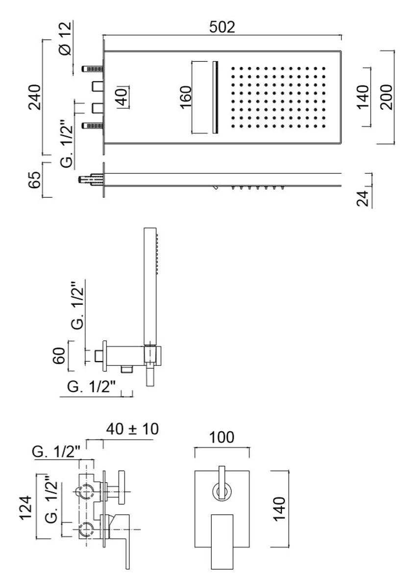 Luxus Duschgarnitur UP-Einhebel-Brausemischer Unterputz-Brauseset Kopfbrause mit Wasserfallstrahl / Regenstrahl Silber - Luxus Badezimmer Duschset