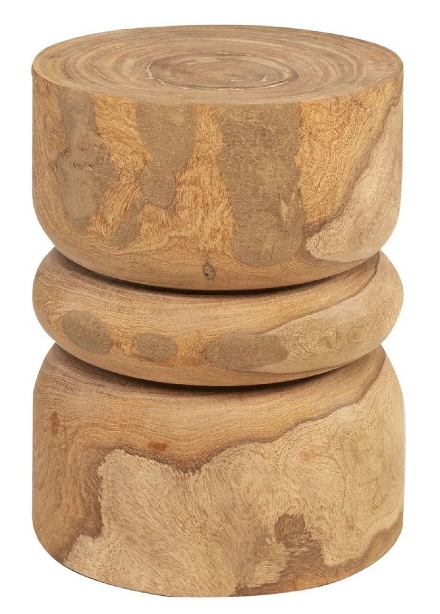 Luxus Massivholz Beistelltisch / Hocker Naturfarben Ø 33,5 x H. 46 cm - Luxus Möbel