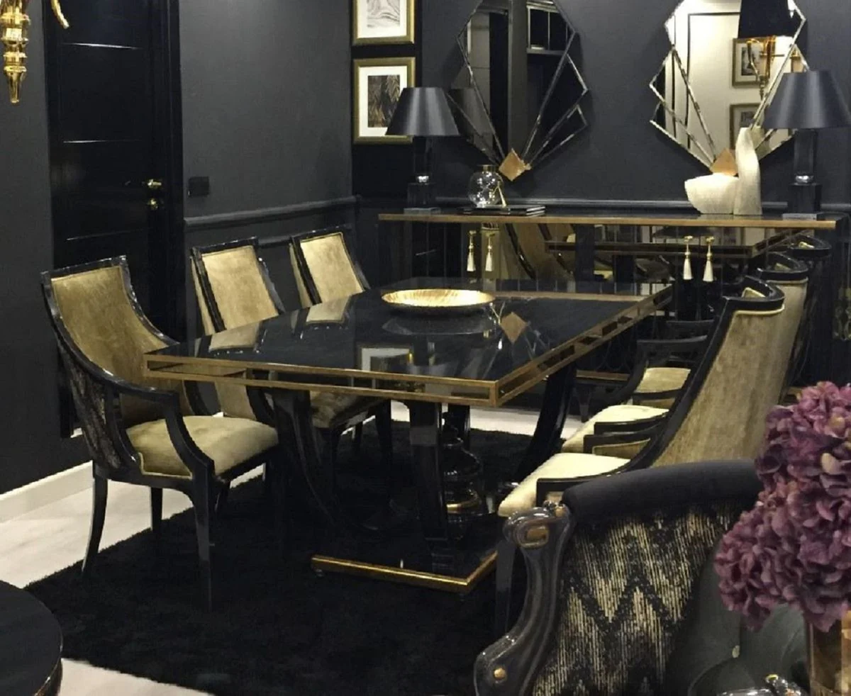 Luxus Barock Esszimmer Stuhl 6er Set Gold / Schwarz - Barockstil Küchen Stühle - Prunkvolle Luxus Esszimmer Möbel im Barockstil - Barock Esszimmer Möbel - Edel & Prunkvoll