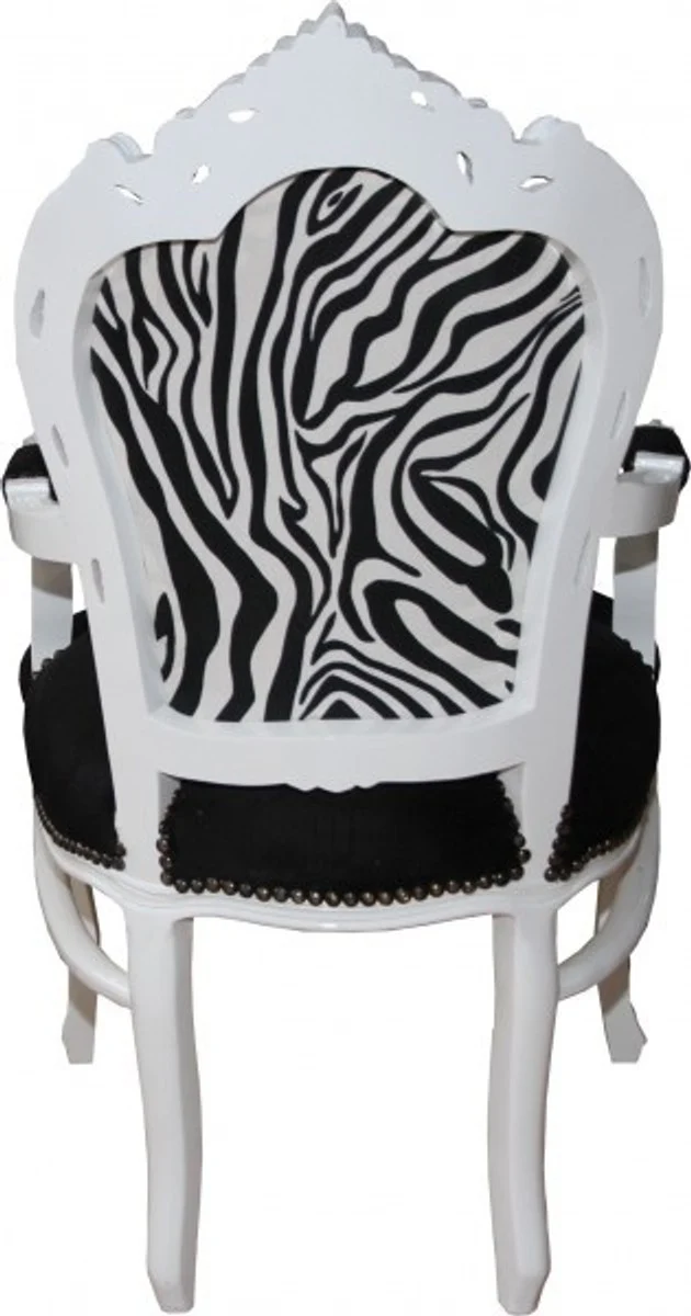 Barock Esszimmer Stuhl Schwarz / Zebra / Weiß mit Armlehnen - Limited Edition