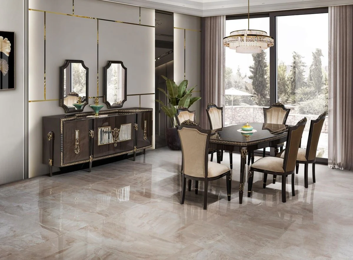 Luxus Barock Esstisch Dunkelbraun / Gold 215 cm - Barock Möbel