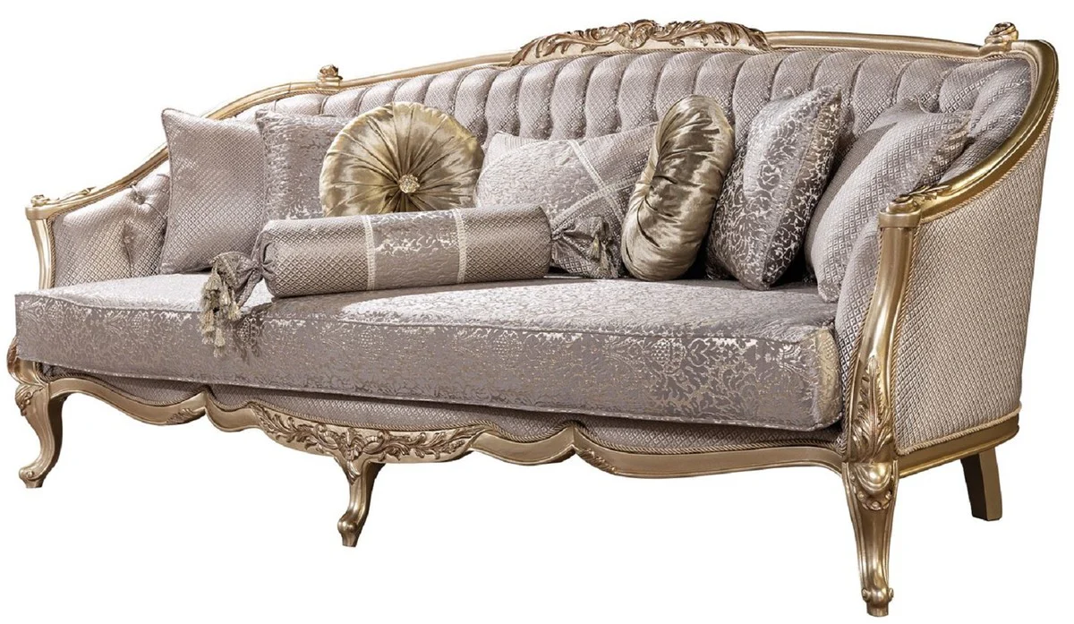 Luxus Barock Sofa Silber / Gold - Barockstil Wohnzimmer Sofa mit elegantem Muster - Luxus Wohnzimmer Möbel im Barockstil - Barock Möbel - Barock Einrichtung