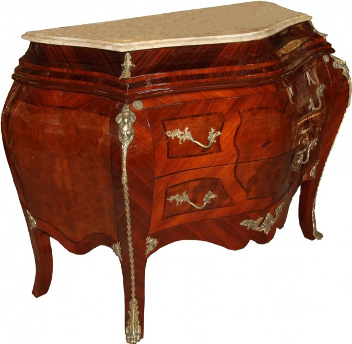 Barock Kommode Braun mit cremefarbener Marmorplatte 3 Schubladen Mod3 - Empire Kommode