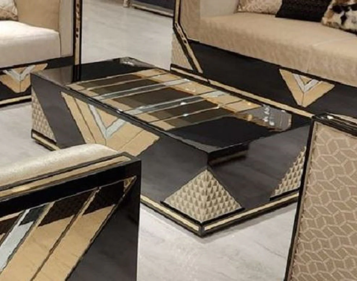 Luxus Couchtisch Gold / Schwarz - Rechteckiger Massivholz Wohnzimmertisch - Wohnzimmer Möbel - Luxus Möbel - Luxus Einrichtung
