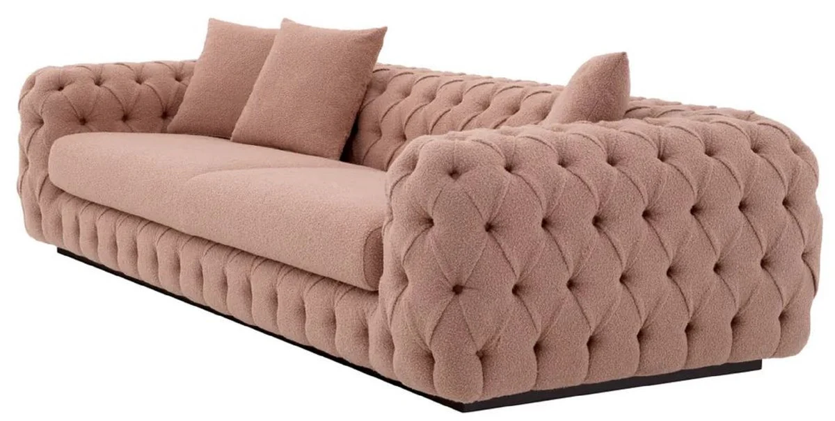Luxus Chesterfield Sofa Vintage Rosa / Schwarz 255 x 105 x H. 60 cm - Wohnzimmer Sofa - Hotel Sofa - Wohnzimmer Möbel - Chesterfield Möbel - Luxus Möbel - Luxus Einrichtung