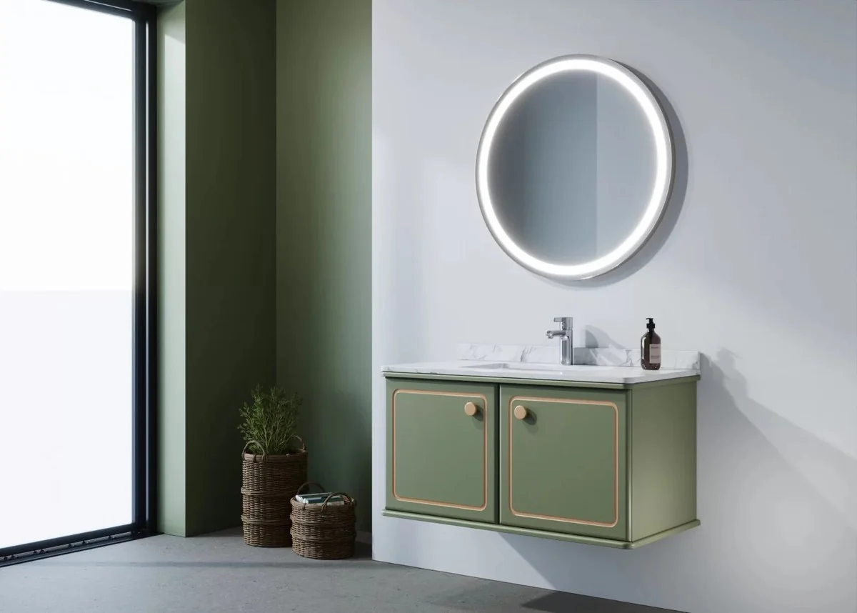 Luxus Badezimmer Set Grün / Gold mit Marmorplatte - Hotel Bad Einrichtung Interior