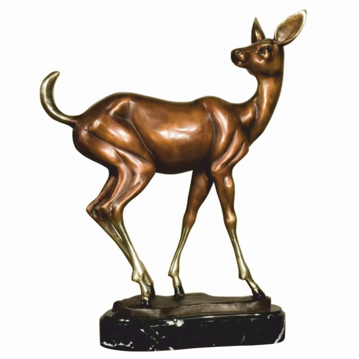 Luxus Deko Skulptur Reh Bronze / Gold / Schwarz H. 42 cm - Bronze Figur