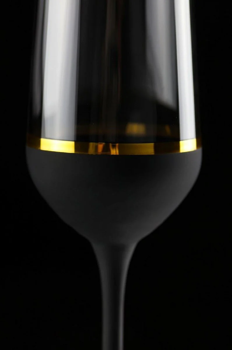 Luxus Champagnerglas 6er Set Schwarz / Gold Ø 6,5 x H. 26,5 cm - Handgefertigte und handbemalte Champagnergläser - Hotel & Restaurant Accessoires - Luxus Qualität