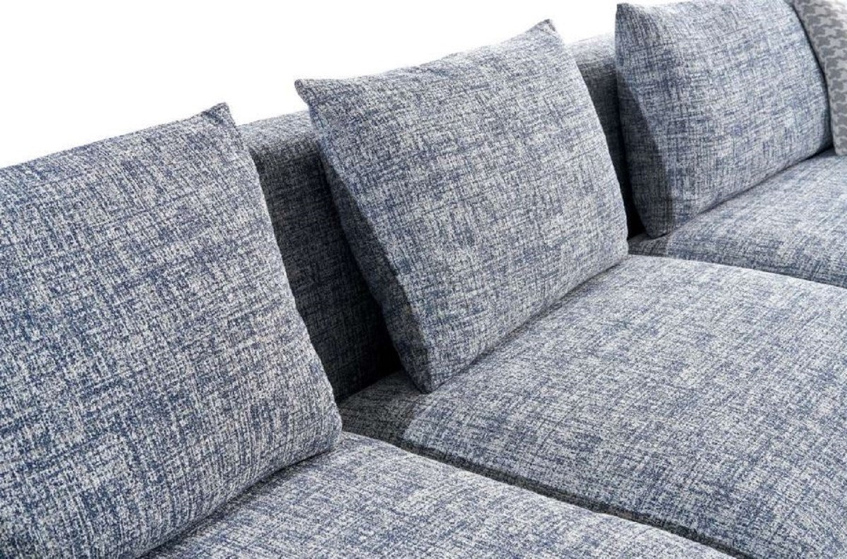 Luxus Sofa Blau / Grau / Schwarz 308 x 106 x H. 83 cm - Wohnzimmer Sofa - Hotel Sofa - Wohnzimmer Möbel - Wohnzimmer Einrichtung - Hotel Möbel - Luxus Möbel - Luxus Einrichtung