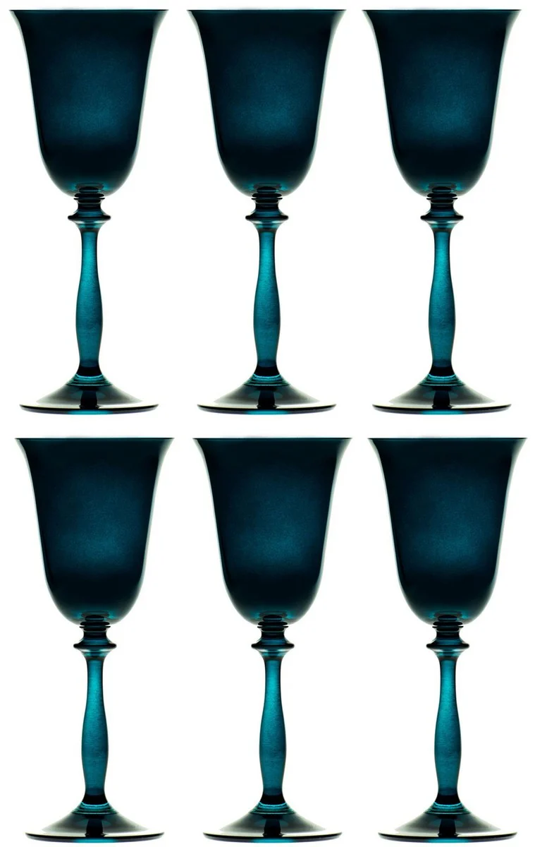 Luxus Barock Weißweinglas 6er Set Blau-Grün Ø 8,5 x H. 21 cm - Handgefertigte Weingläser - Hotel & Restaurant Accessoires - Luxus Qualität