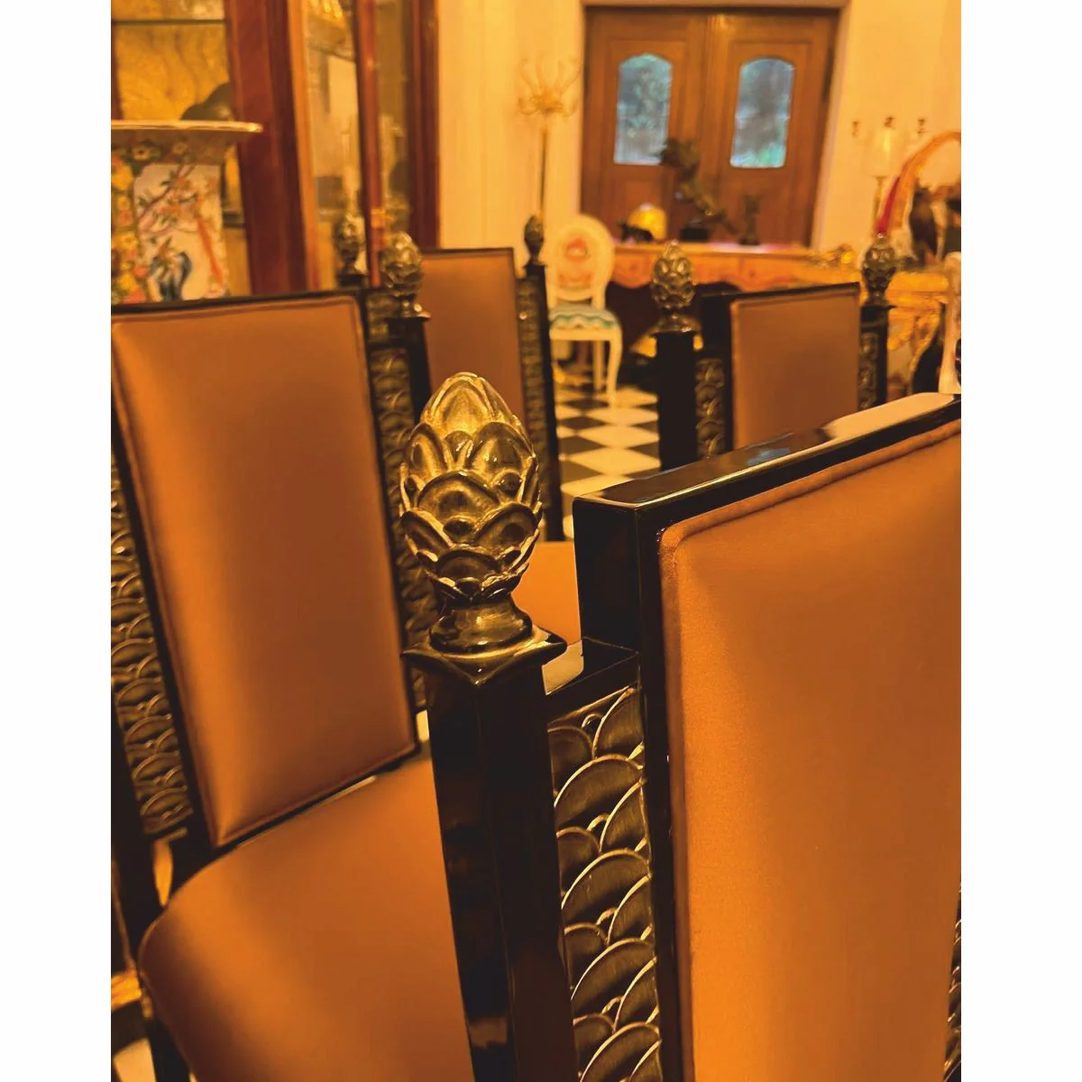 Luxus Barock Esszimmerstuhl 4er Set Braun / Schwarz / Gold - Barock Möbel