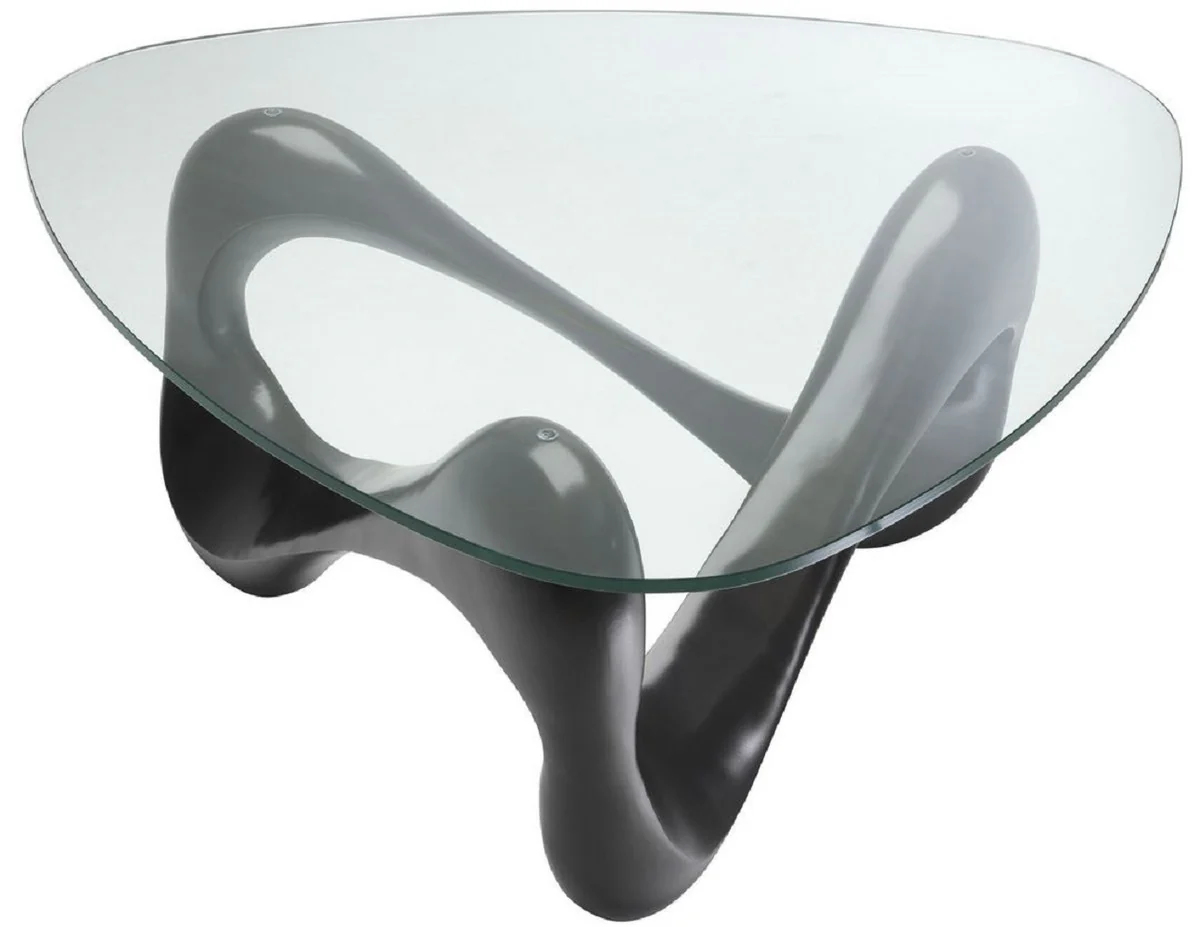 Designer Couchtisch Bronze 100,5 x 98 x H. 43,5 cm - Wohnzimmertisch mit 3-eckiger Glasplatte - Luxus Möbel