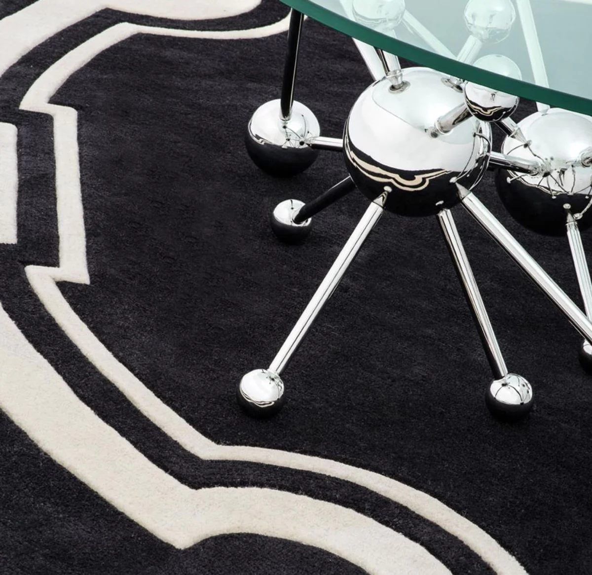 Luxus Designer Teppich Schwarz / Weiß Durchmesser 280 cm - Limited Edition