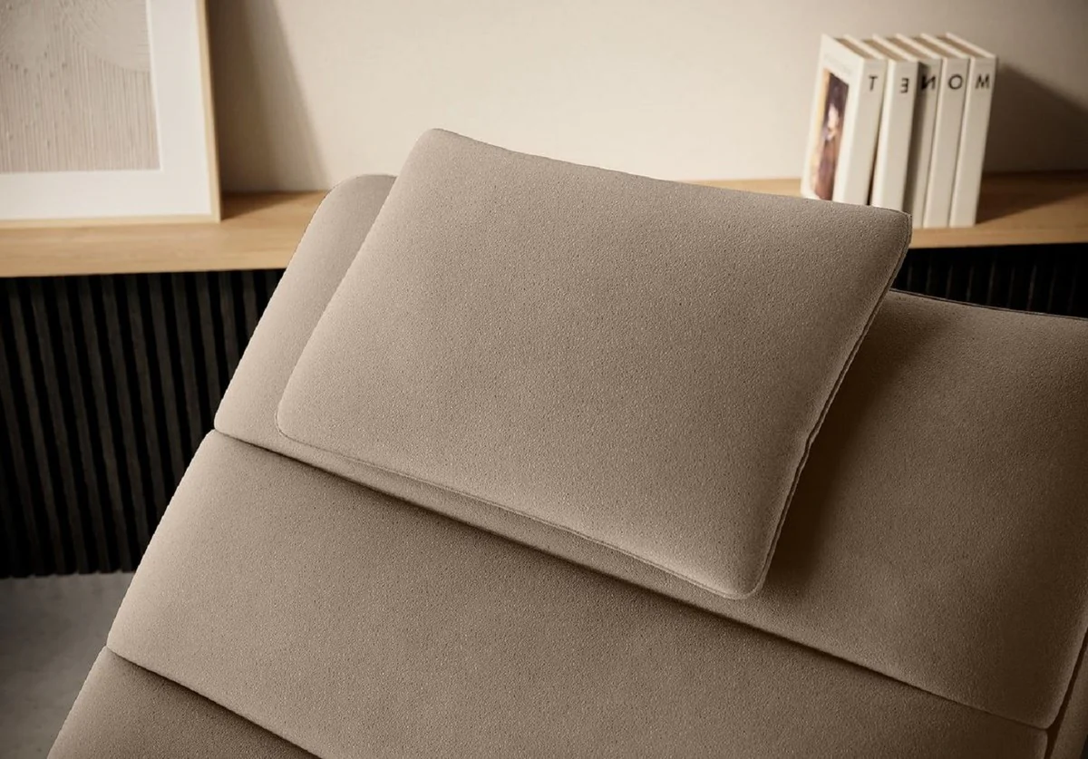 Luxus Samt Chaiselongue mit Kopfkissen Hellbraun 170 cm