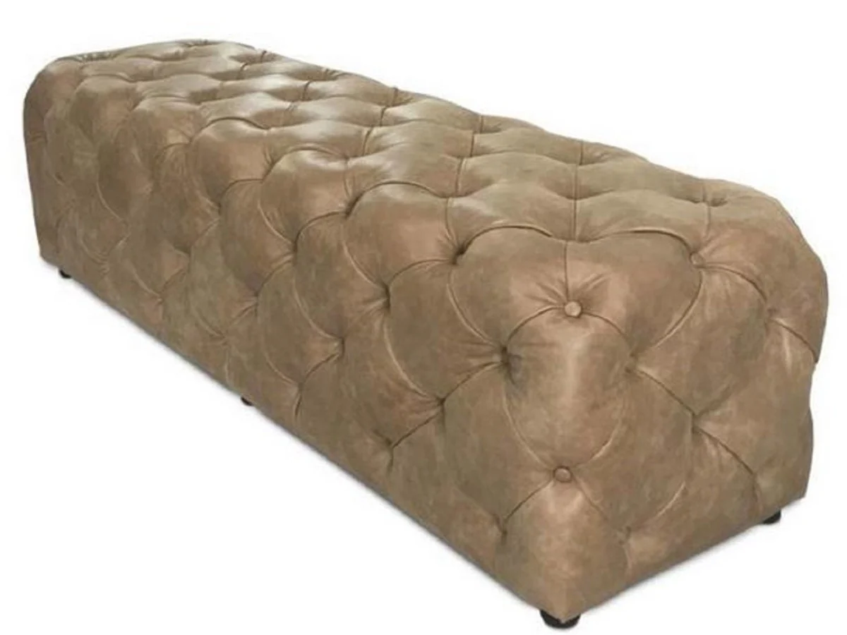 Luxus Chesterfield Echtleder Sitzbank Braun 158 x 47 x H. 45 cm - Chesterfield Möbel