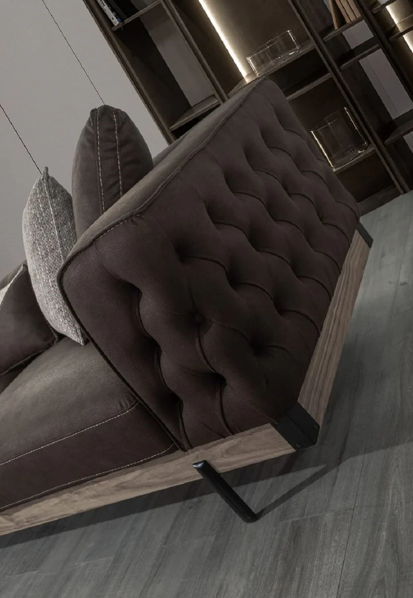 Luxus Chesterfield 3er Sofa Braun / Schwarz 240 x 96 x H. 75 cm - Wohnzimmer Sofa - Hotel Sofa - Wohnzimmer Möbel - Chesterfield Möbel - Luxus Möbel - Luxus Einrichtung