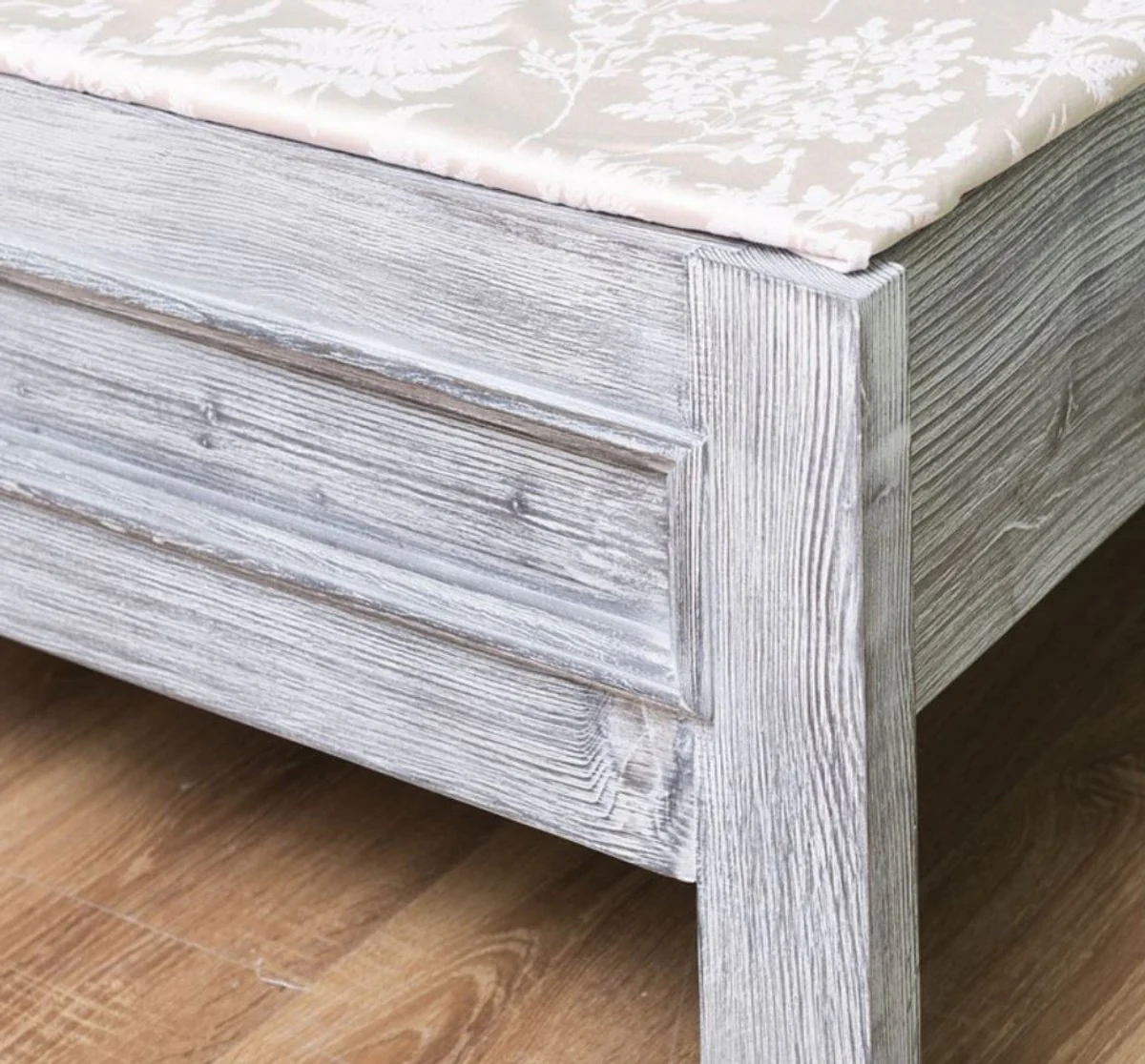 Landhausstil Massivholz Bett Antik Grau 160 x 200 x H. 93 cm - Massivholz Doppelbett - Landhausstil Schlafzimmer Möbel