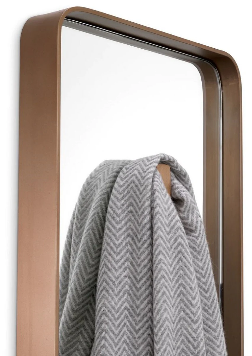 Luxus Wandspiegel Messing 30 x 5 x H. 160 cm - Rechteckiger Spiegel mit Kleiderhaken - Wohnzimmer Spiegel - Schlafzimmer Spiegel - Garderoben Spiegel - Luxus Möbel - Luxus Interior