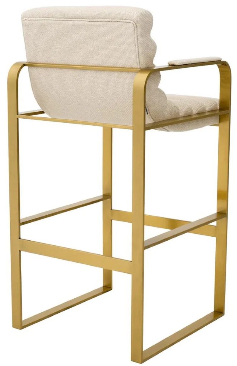Luxus Barstuhl mit Armlehnen Sandfarben / Messing 53,5 x 57,5 x H. 107 cm - Gepolsterter Edelstahl Barhocker - Bar Möbel - Luxus Möbel - Luxus Qualität