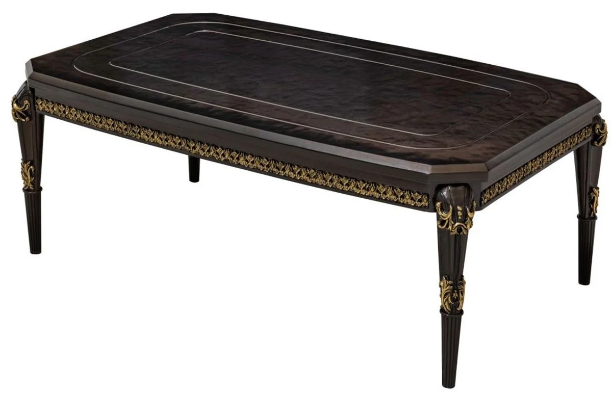 Luxus Barock Couchtisch Dunkelbraun / Gold 132 cm - Barock Möbel