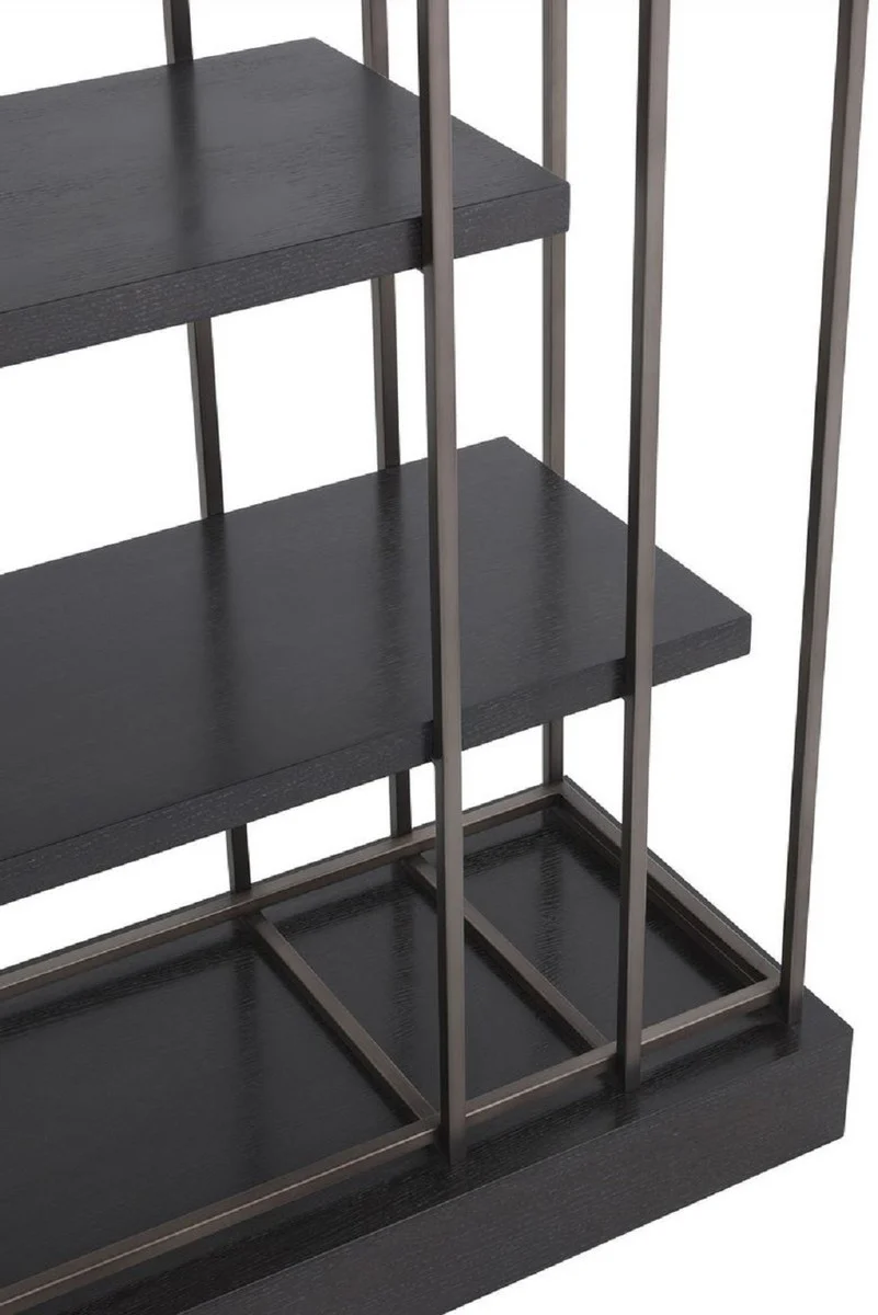 Luxus Regalschrank Schwarz / Bronze 166 x 45 x H. 222 cm - Bücherschrank - Wohnzimmerschrank - Büroschrank