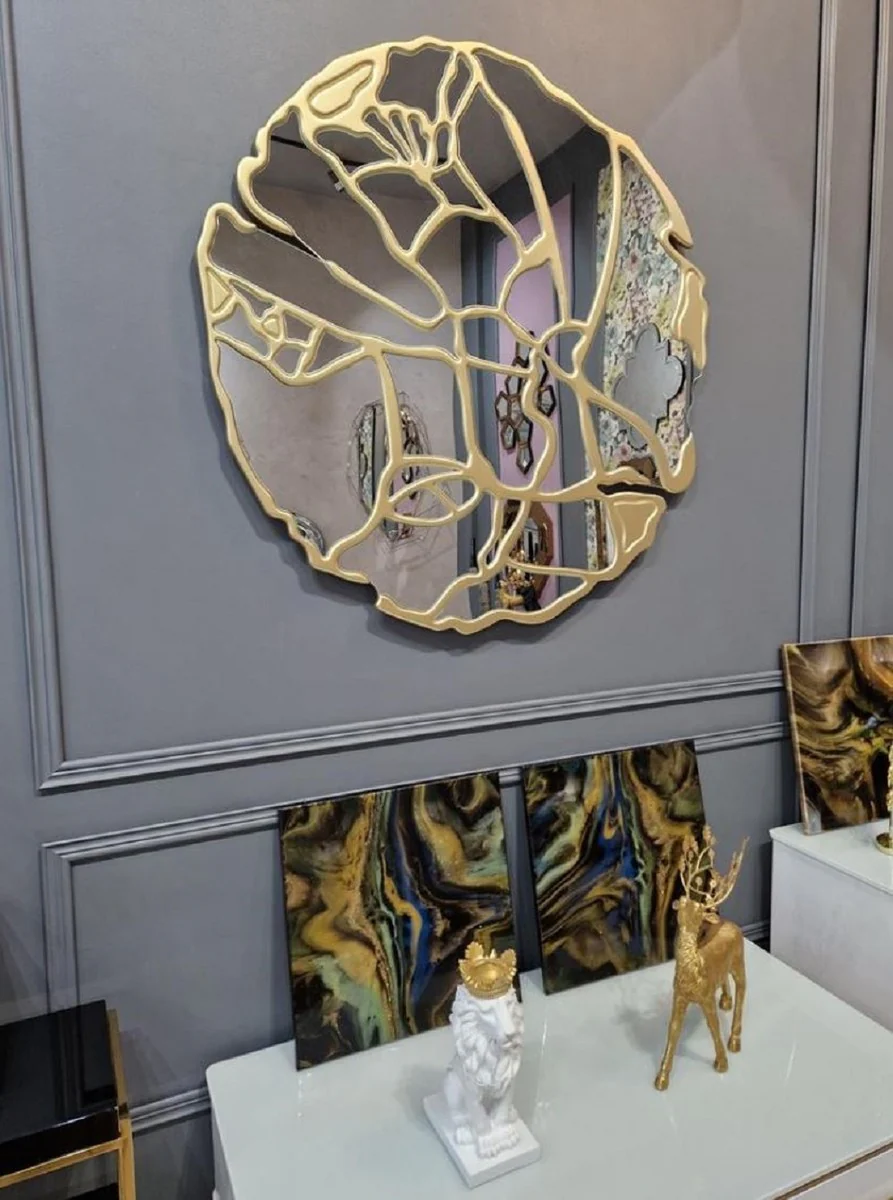 Luxus Spiegel Gold Ø 120 cm - Runder Wohnzimmer Wandspiegel - Garderoben Spiegel - Schlafzimmer Spiegel - Luxus Kollektion