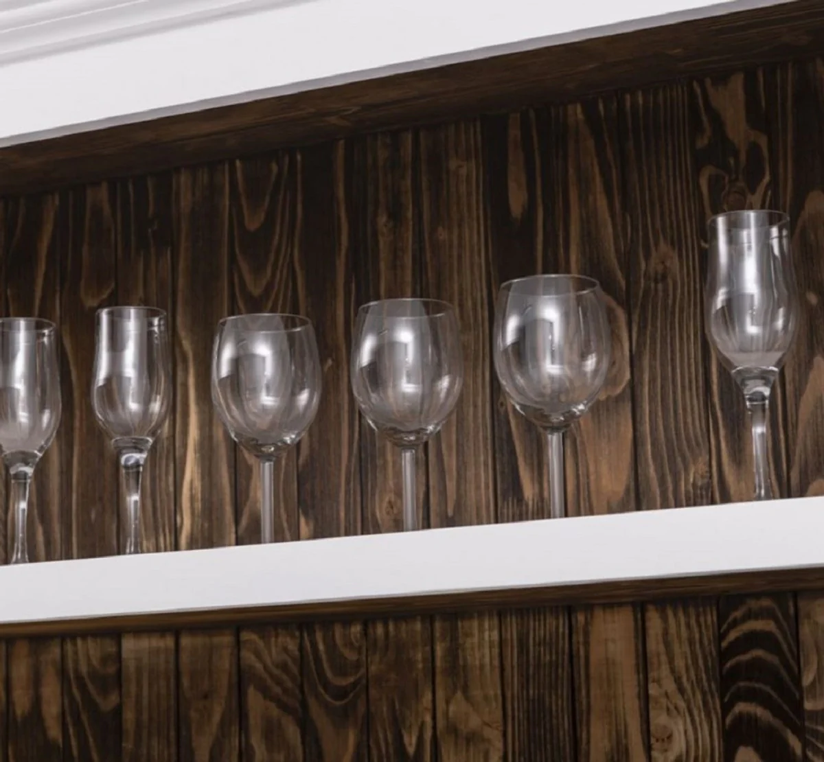 Landhausstil Esszimmerschrank Weiß / Dunkelbraun 179 x 50 x H. 210 cm - Massivholz Küchenschrank - Esszimmer Möbel im Landhausstil - Landhausstil Esszimmer Einrichtung