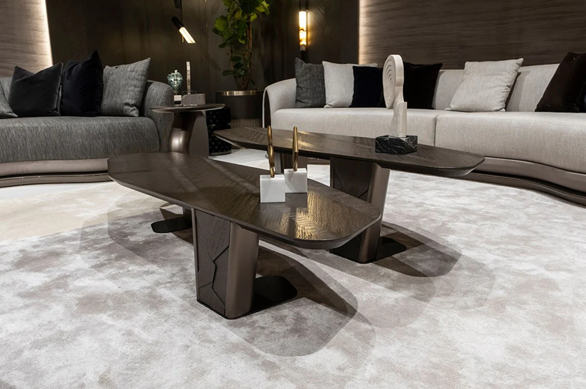 Luxus Couchtisch 2er Set Dunkelbraun / Bronze - Luxus Wohnzimmertische - Wohnzimmer Möbel - Hotel Möbel - Luxus Möbel