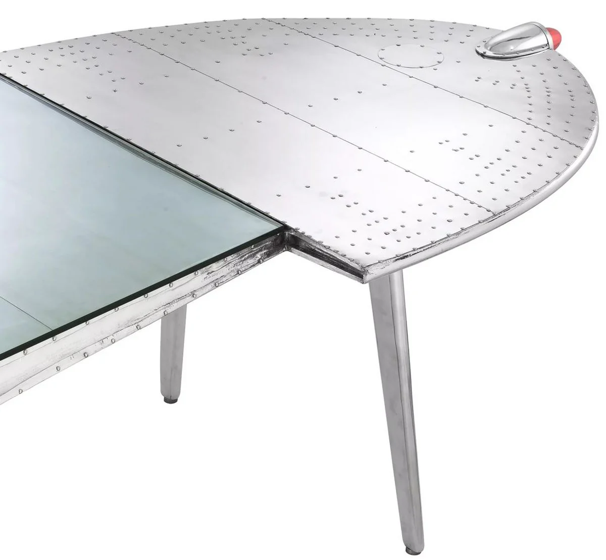 Luxus Aluminium Flieger Schreibtisch Rechts Silber 214 x 110 x H. 80 cm - Flugzeug Design Bürotisch - Aluminium Möbel - Flugzeug Möbel - Büro Möbel - Luxus Möbel - Luxus Einrichtung
