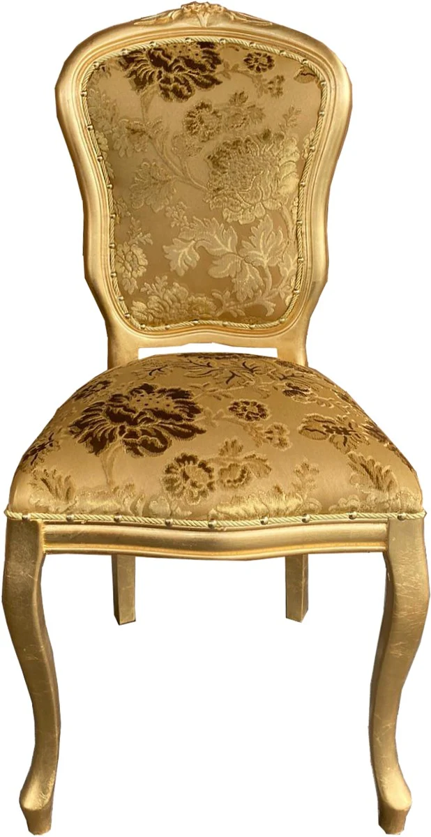 Barock Luxus Esszimmer Stuhl Louis Gold Bouquet Muster / Gold - Barock Möbel