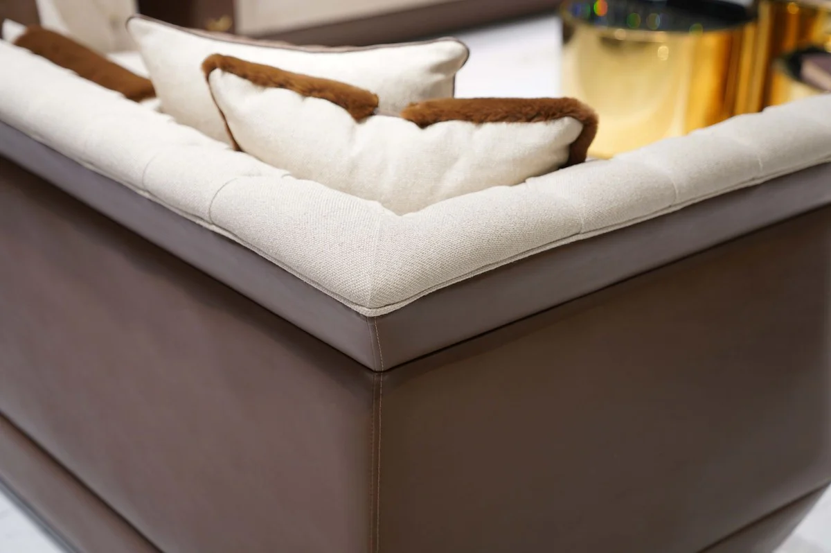 Luxus Chesterfield Sofa Naturfarben / Braun / Grau - Wohnzimmer Sofa - Hotel Sofa - Wohnzimmer Möbel - Hotel Möbel - Chesterfield Möbel - Luxus Möbel - Luxus Einrichtung