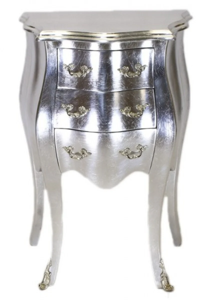 Barock Kommode Silber H 70 cm, B 50 cm - Nachttisch Schrank mit 3 Schubladen