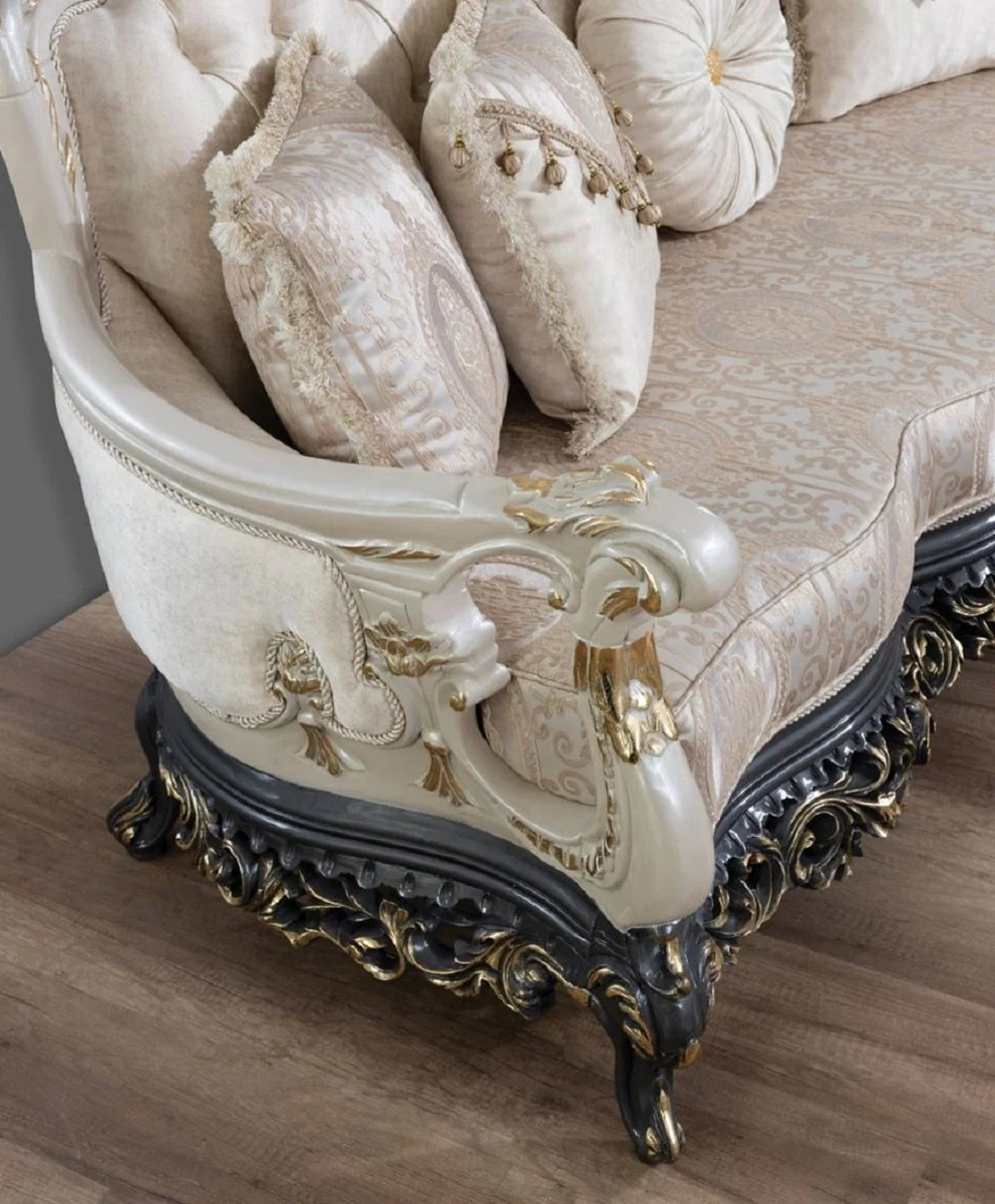 Luxus Barock Sofa Creme / Beige / Weiß / Grau / Gold - Prunkvolles Wohnzimmer Sofa mit elegantem Muster - Barock Wohnzimmer & Hotel Möbel - Edel & Prunkvoll