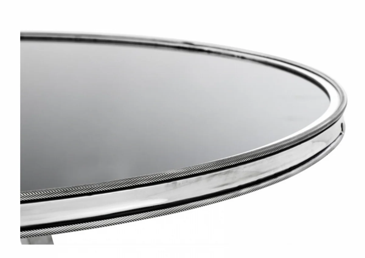 Luxus Art Deco Designer Beistelltisch Antik Silber mit schwarzem Glas - Luxus Tisch