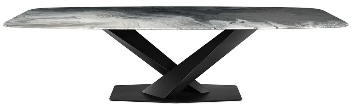 Luxus Esstisch Mehrfarbig / Schwarz 300 x 120 x H. 75 cm - Moderner Esszimmertisch mit Glasplatte - Luxus Esszimmer Möbel - Luxus Qualität - Made in Italy