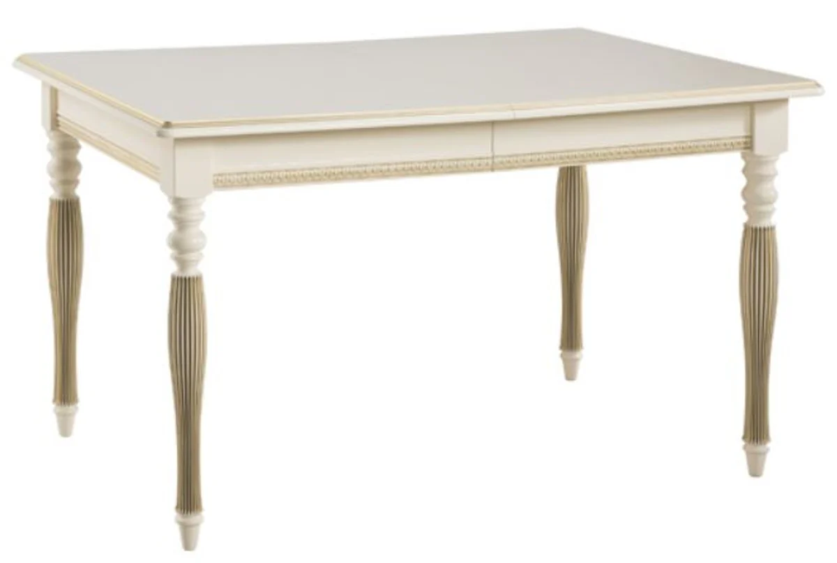 Luxus Barock Esstisch Creme / Gold 130-330 x 100 x H. 77,5 cm - Ausziehbarer Küchentisch