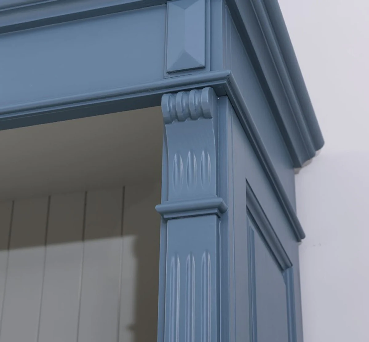 Landhaus Stil Bücherschrank mit Leiter Stahlblau / Grau