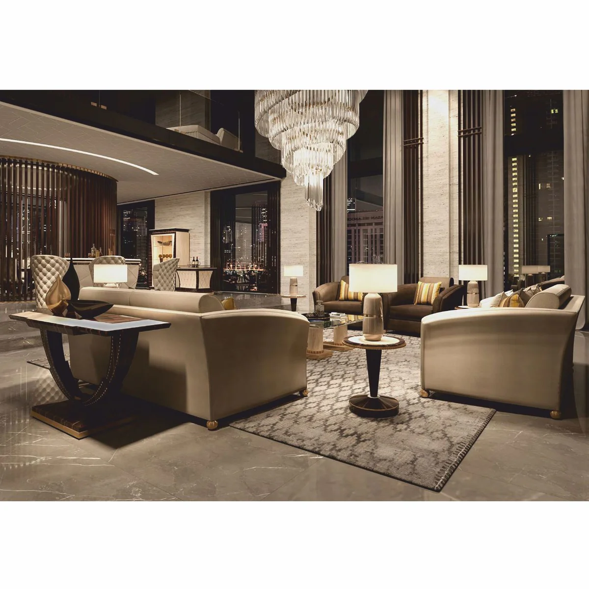 Luxus Beistelltisch Creme / Dunkelbraun / Bronze Ø 51 x H. 66 cm - Made in Italy