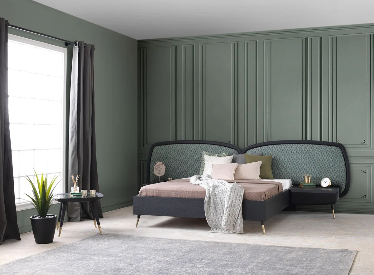 Luxus Beistelltisch Schwarz / Grün / Antik Messing 60 x 60 x H. 44 cm - Quadratischer Tisch mit Marmorplatte - Wohnzimmer Möbel - Hotel Möbel - Luxus Möbel